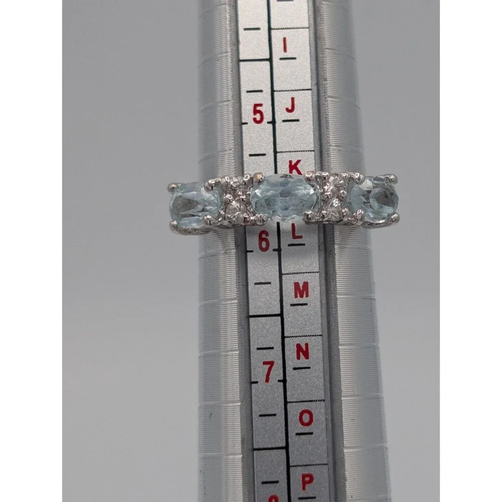 Light Blue Topaz Cubic Zirconia 925 Plated Silver Ring 1.6 Carat 2.95g